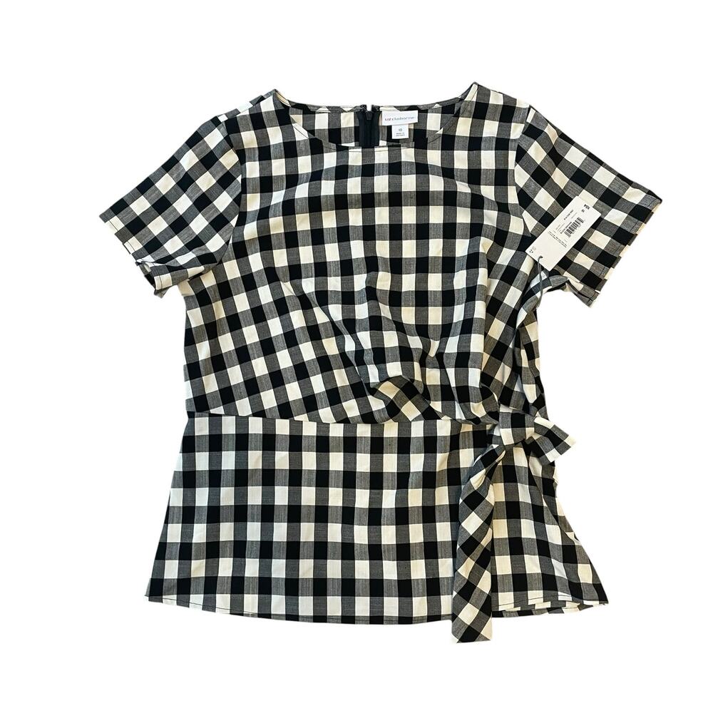NWT Liz Claiborne Black & White Gingham Tie-Waist Top - Women Size 10